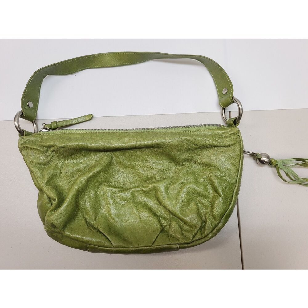 Hobo The Original Green Leather Shoulder Bag Slouchy Hobo Tassel Handbag
